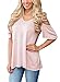 HOTAPEI Women's V Neck T Shirts Casual Loose Cold Shoulder Tops and Blouses Short Sleeve Pink Large