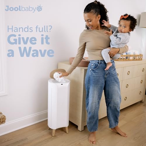 Jool Baby SmartWave Plus Diaper Pail & Refill – Motion Sensing Lid with Odor Lock – Compatible with Regular Trash Bags – Holds up to 50 Newborn Diapers