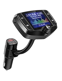 Nulaxy [pantalla panorámica actualizada] KM29 transmisor FM Bluetooth de 1,8 pulgadas con pantalla de color adaptador Bluetooth para coche W  QC3.0, lectura de batería de coche, llamadas manos libres, soporte USB Drive, tarjeta TF, AUX, modo EQ