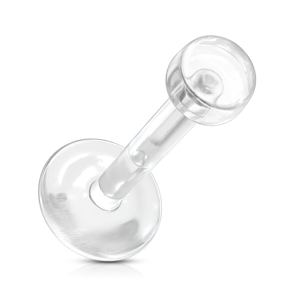PiercedOff Bio Flex Clear Retainer with Removable Push-In Top - Thickness 16GA (1.2mm) / Length 8mm / Top Size 3mm