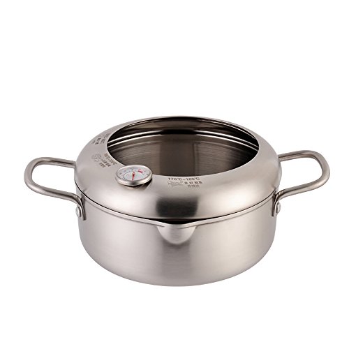 Click Here to See More Images Stainless steel Tempura Fryer Pot, Mini Deep Fry Pan with Drainer, With Thermometer 7.9 Inch (20 cm) (A)