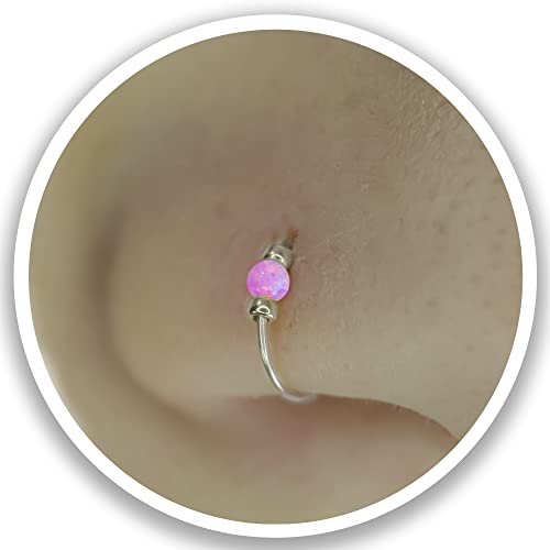 Opal Amazon Silver Nose Ring False Clip-On Nose Hoop Tiny Pink