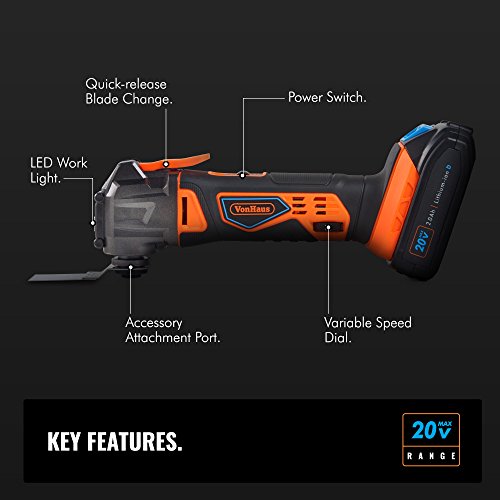 VonHaus 20V MAX Cordless Oscillating MultiTool Kit with Variable Speed