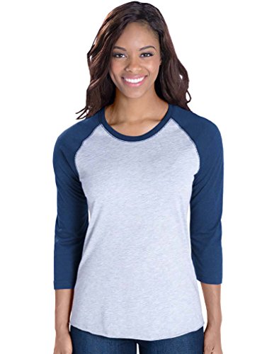 LAT Apparel Ladies 100% Cotton Baseball Jersey Tee [X Small] Vintage Heather/ Vintage Royal Blue Short Sleeve T-Shirt