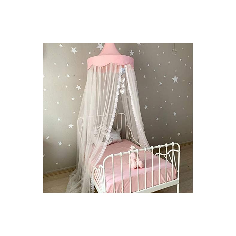 Bed Canopy Princess Crib Netting Lace Round Dome Mosquito Net Hanging Canopy for Baby Room Nersury Decoration Game House…