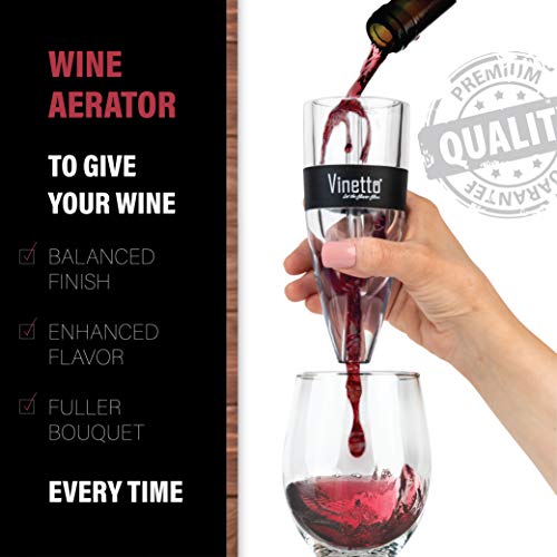 Vinetto Wine Aerator - Makes Your Wine Taste Better - Three Aerating Layers - Premium Wine Bottle Pourer for with Gift Travel Pouch & Drying Stand