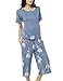 INK+IVY Pajamas for Women - Short Sleeve and Capri Pants PJ Set Loungewear, Casual Soft Breathable Sleepwear, 1X, Bohemian Dusty Blue 2 Piece
