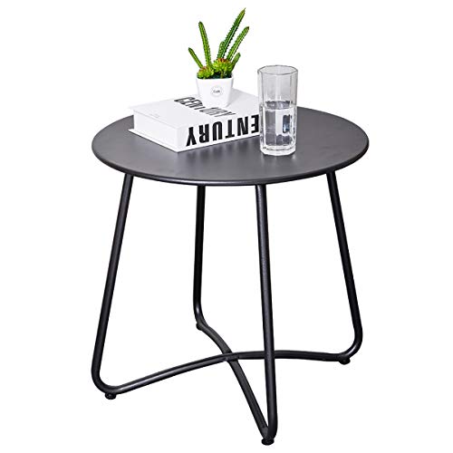 CaiFang Patio Metal Side Table, Round Small Portable Weather Resistant Outdoor Coffee Table Perf ...
