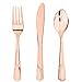 BUCLA 300 Pieces Rose Gold Plastic Silverware-Plastic Rose Gold Cutlery-Heavyweight Disposable Flatware set- 100 Forks, 100 Spoons, 100 Knives