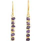 Gempires Genuine Gemstone Drop Bar Earrings for Women 14k Gold Plated Hammer Finish Dangle Handmade Hypoallergenic Crystal Jewelry Gift
