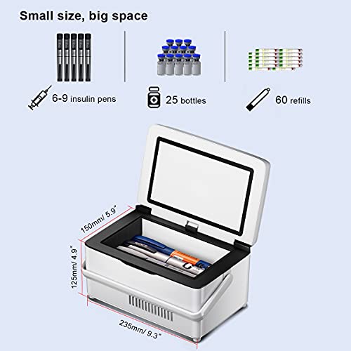 QIRDLP （Upgraded version） Insulin Cooler Case portable Diabetic cooler Box Mini Drug Refrigerator Keeping Cooling 2-8℃ with handle, alarm & USB Chargerable（1 layer Celsius temperature