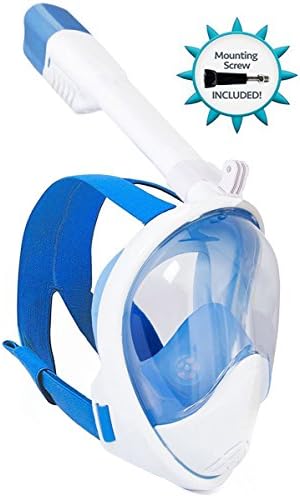 IOO Snorkel Mask Full Face for Adult Youth and Kids Panoramic 180 Degree SeaView Anti-Fog &amp; Anti-Leak GoPro Compatible Snorkeling Set White Blue L/XL