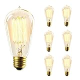 6-Pack Vintage Edison Light Bulbs, HUIBONA Filament Light Bulbs Dimmable Amber Warm 40W E26 Base for Home Light Fixtures Decorative
