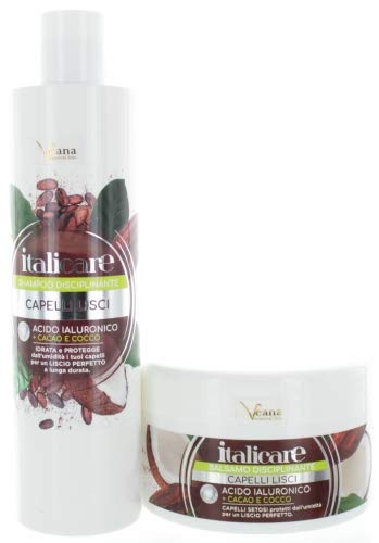 Veana, Hyaluron Coconut Oil Cocoa Butter Shampoo + Mask 2 x 300 ml for Dry Brittle Dull Stressed and Unruly Hair Anti-frizz Smoothing Colourless