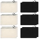 SAKOLLA 12 Pack Canvas Zipper Bags, Multi-Purpose Blank DIY Craft Pouches for Makeup, Travel, Party Gift Case, Pencil Case, Organize Storage (Black,White, 8 x 5 inches)