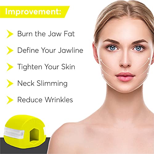 Jaw Exerciser Chew Double Chin Reducer, Jaw Trainer for Women Men, Face and Neck Exerciser, Look Younger, Define Your Jawline, Jawline Shaper, Slim and Tone Face, Mid Level 40lb Yellow