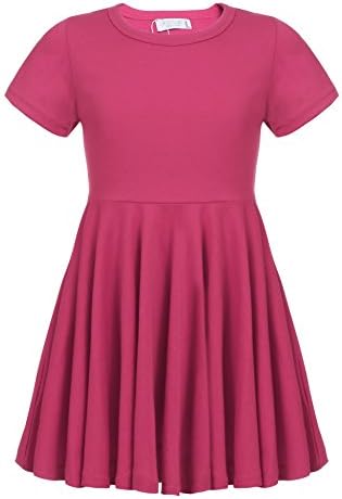 Girls Dress Short Sleeve A Line Swing Skater Twirl Summer Dress