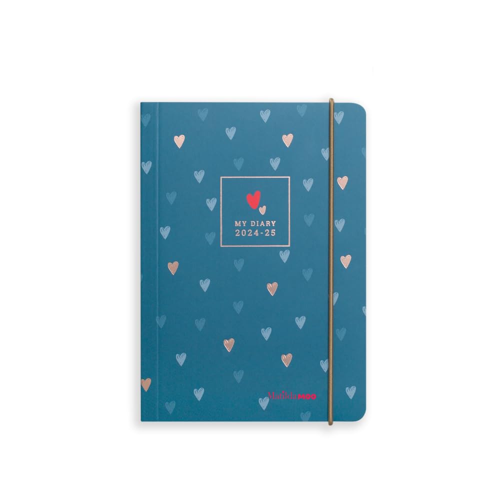 Academic Diary 2024-2025 from Matilda Moo - A6 Size - Day a Page Mid Year School Diary - Elastic Closure - July '24 to July '25 - Blue