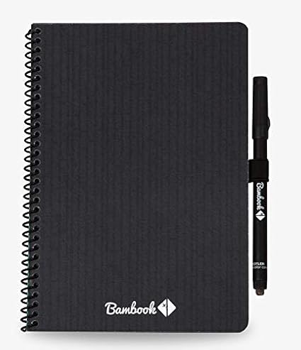 Bambook Whiteboard-Notizbuch A5 mit Stift - Bambus-Pappe Softcover - Liniert & Blanko - Nachhaltig & Wiederverwendbar