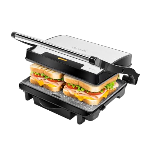 Cecotec RockNgrill 1500 Rapid Sear Electric Grill, 1500W, Grill, Griddle and Croque-monsieur, RockStone Coating, Height Adjustable Top Plate, Grease Tray