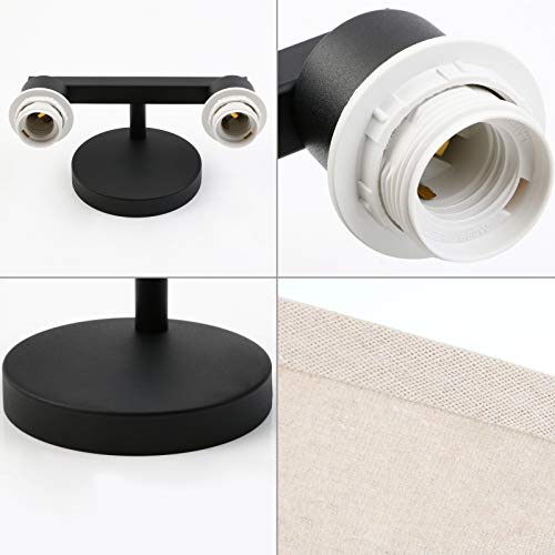 Permo Indoor Bedside Hidden Night Wall Lamp Single 2-Lights Vintage Industrial Fixture with Semicircular Fabric Shade for Reading Bedroom Living Room Dining Room Hotel(Linen)