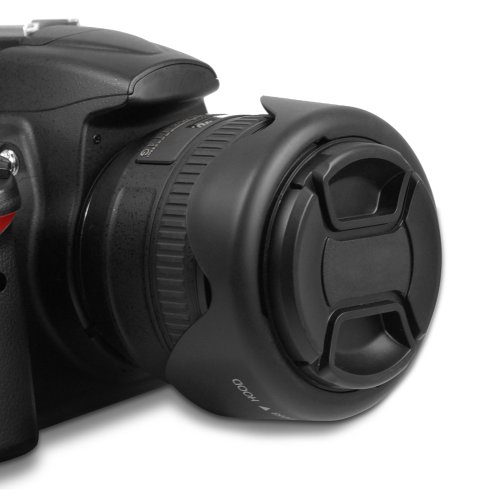 58MM Reversible Tulip Lens Hood + 58MM Center-Pinch Lens Cap for Canon Rebel (T6i T6 T6s T5i T5 T4i T3i T2i T1i XT XTi XSi)