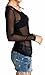 Imagenation Long Sleeve Mesh Sheer See Through Round Scoop Neck Top, Small, Black