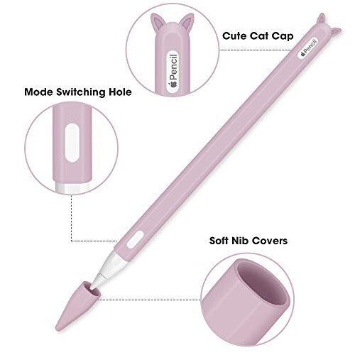 Silicone Case for Apple Pencil 2nd Generation Holder Sleeve Skin Pocket Cover Accessories Kit for iPad Pro 11 12.9 inch 2018, Cute Soft Grip Pouch Cap Holder and 2 Protective Nib Covers (Purple)