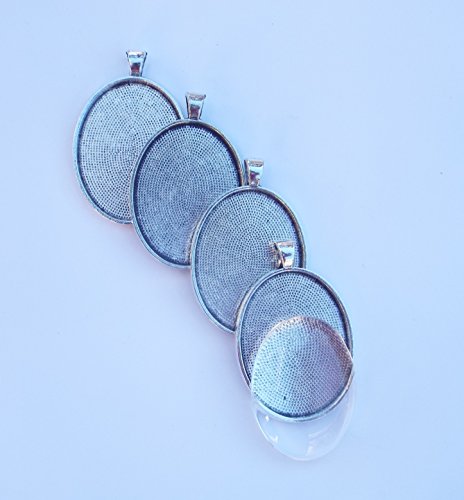 24 Deannassupplyshop Oval Pendant Trays with glass dome - Antique Silver Color - 30X40mm - Pendant Blanks Cameo Bezel Settings Photo Jewelry - Custom Jewelry Making - 30X40mm