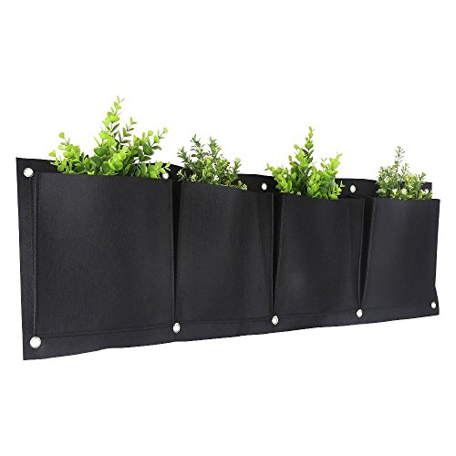 KISSTAKER Vertical Garden Planter, 4 Pockets Wall Haning Felt Planter Bags Wall Mount Planter Indoor Outdoor Planter Growing Bag (4 Horizontal)