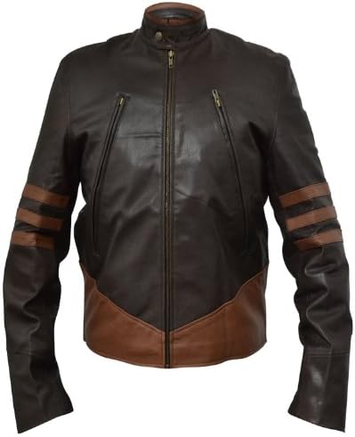X-MEN WOLVERINE LEATHER JACKET , Dark Brown , 100% REAL Leather , M