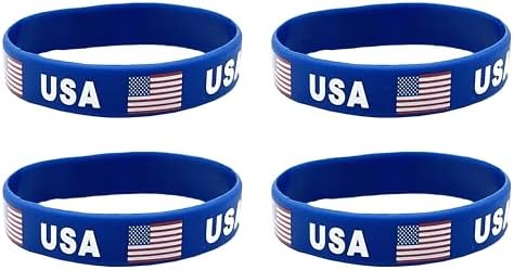 1 bracelet patriotique du 4 juillet, bracelet en silicone bleu imprimé drapeau américain, 250e drapeau américain, bracelet patriotique en vrac 1 bracelet patriotique du 4 juillet, bracelet en silicone bleu imprimé drapeau américain, 250e drapeau américain, bracelet patriotique en vrac