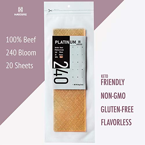 Haodong Beef Platinum Leaf Gelatin Sheets 240 Bloom (20 Sheets, 40g