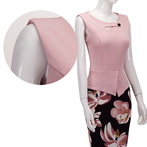 Summer Office Work Dress เดรส แฟชั่นชุดทำงาน Merope J ผู้หญิงs Floral Patchwork Peplum Sleeveless