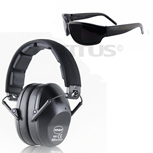 TITUS Earmuff/Glasses Combo – B2 Low-Profile Muffs & G Series Safety Glasses - Ear+Eye Protection Bundle (EarMuffs, Glasses, and Carrying Case) - Personal Safety