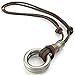 KONOV Mens Womens Double Rings Pendant Adjustable Leather Cord Necklace Chain, Silver Brown