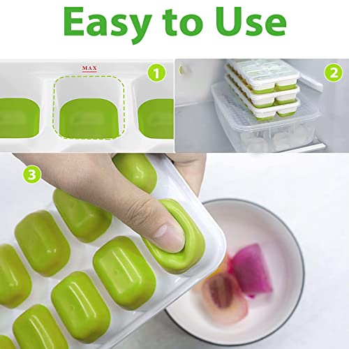 Ice Cube Tray with Bin and Lid, Stackable Ice Trays 4 Pack for Freezer, Small Ice Maker for Cocktails, Silicone Ice Trays with Ice Storage Container
