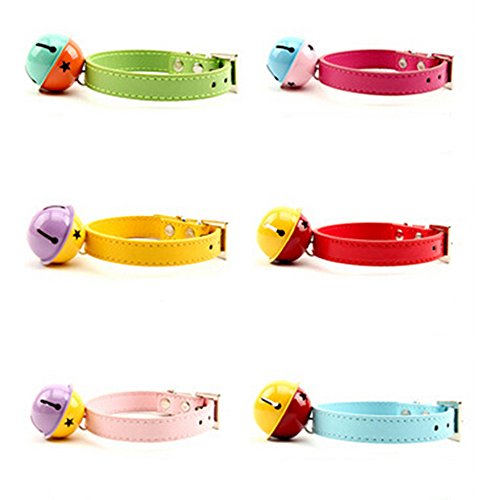 KAKA(TM) Pets Dog Cute Bell Metal Button PU Leather Colorful Dog Collar Blue Neck:9.84"