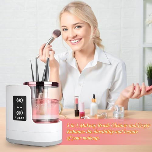 Beauenty Makeup Brush Cleaner Machine,3 In 1 Electric Makeup Brush Dryer Holder, Automatic USB Cosmetic Brushes Cleaner Tool For Clean Beauty Essentials For All Size Beauty Makeup Brush Set