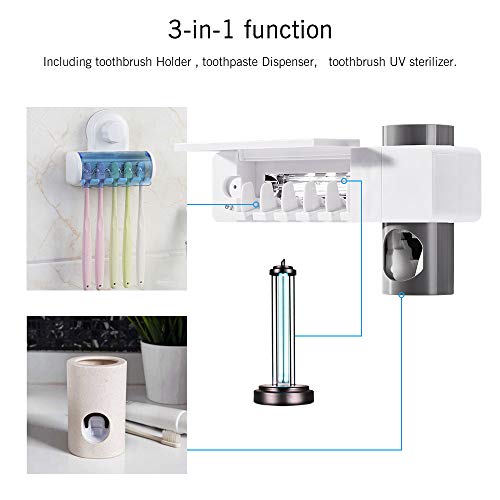 Uv Toothbrush Sanitizer, Uv Toothbrush Holder Wall Mounted Toothpaste Dispenser with Sterilization Function, 5 Toothbrush Sterilizer Holder for Family Kids, Shower Bathroom, USB Charging - Thumbnail 7