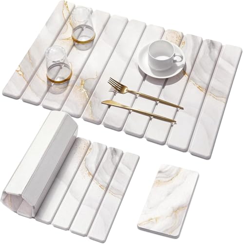 2 PCS Large Stone Dish Drying Mat for Kitchen Counter,Quick Dry Stone Dishes Mats,Marbled Water Absorbing Diatomaceous Earth Drying Pad for Countertop Bottles Utensils Cups( 40*60*cm+10*20cm)