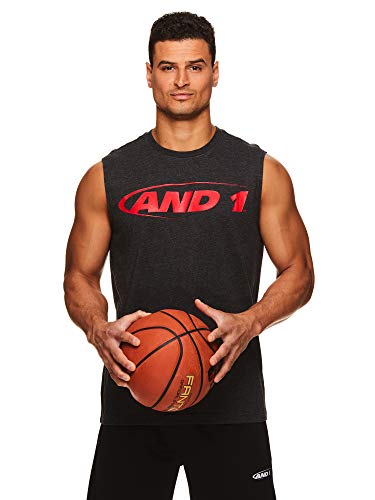 AND1 Men's Basketball Muscle Tank Top - Sleeveless Workout & Training Activewear Gym Shirt - Black Heather, X-Large