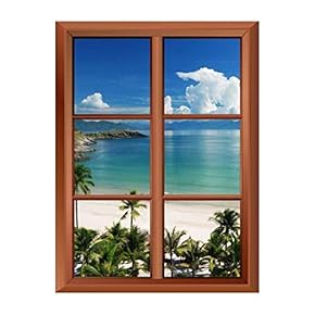 Wall26 Removable Wall Sticker/Wall Mural - Palm Trees and Tropical Beach - Creative Window View Vinyl Sticker - 24"x32"