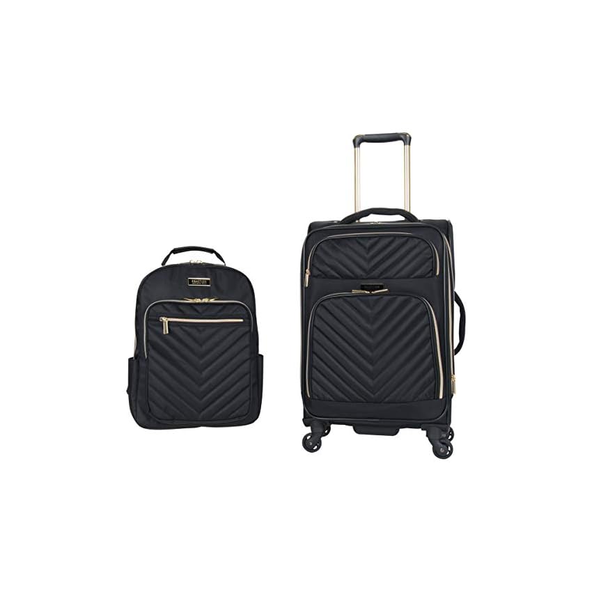 Kenneth Cole Reaction Chelsea Women's 2-Piece Bundle Luggage Set - 20" Chevron Expandable 8-Wheel Carry-On Suitcase & Matching 15" Laptop Tote Bag, Black