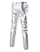 ZEROYAA Mens Night Club Metallic Gold Suit Pants/Straight Leg Trousers (32, Silver