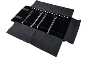 Treachi-Portable Jewelry Roll Necklace Travel Storage Displays Holder 16 Chain Black