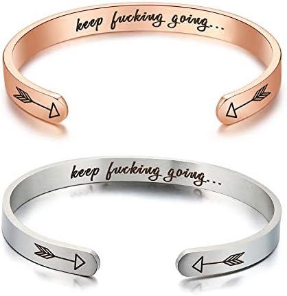 OFGOT7 Inspirational Stainless Steel Grooved Cuff Open Bracelet Bangle Personalized Engraved Gifts for Women Girls Pack of 2