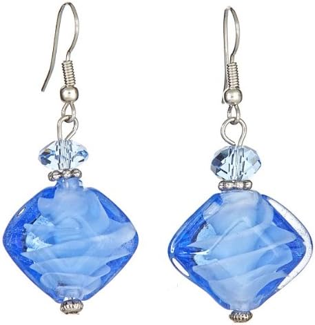Lova Jewelry "Sky Blue Twisters" Hand-Blown Venetian Murano Glass Drop Earrings