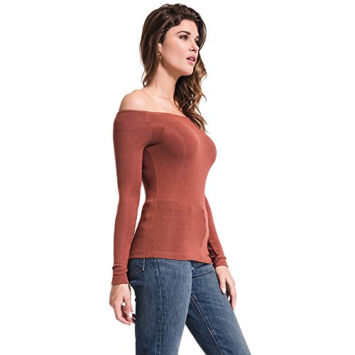 Z SUPPLY Women's The Long Sleeve Off The Shoulder Tee, Clay, Medium