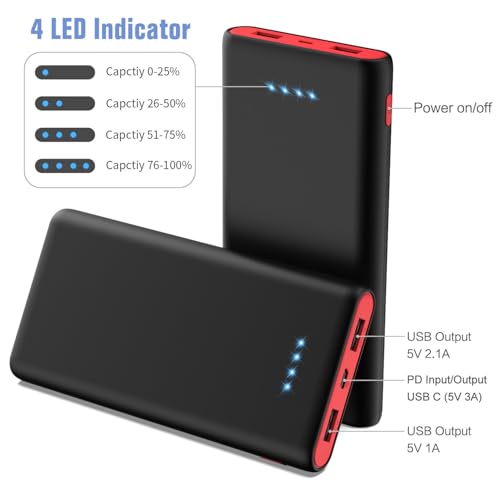 Portable Charger Power Bank 25,800mAh, 5V/3A USB C in&Out Fast Phone Charging with Intelligent Smart IC,3 USB Port External Cell Phone Battery Pack Compatible with iPhone 16 15 14,Galaxy,Android etc
